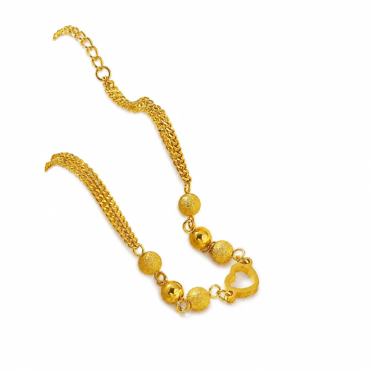 Sweet Gold-Plated Stainless Steel Open Heart Bead Chain Bracelet
