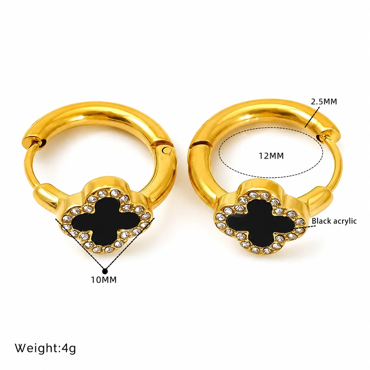 Gold-Tone Black Clover Butterfly Huggie Hoop Earrings - Gold Clover