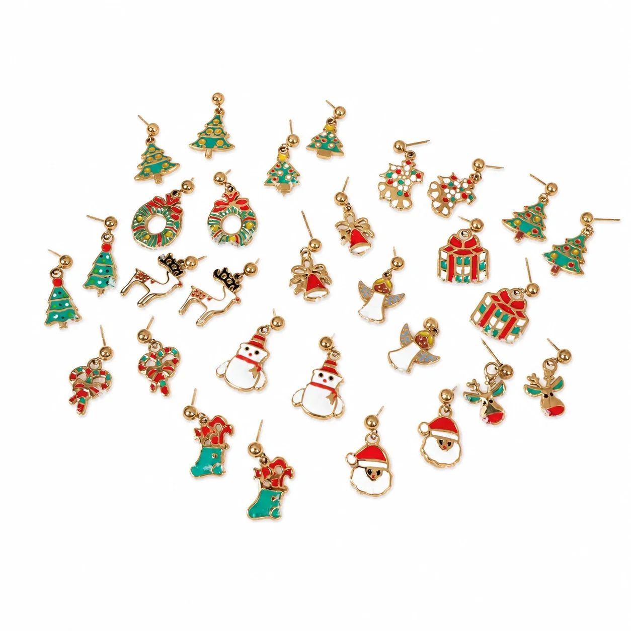 Festive Gold-Plated Enamel Motif Drop Earrings