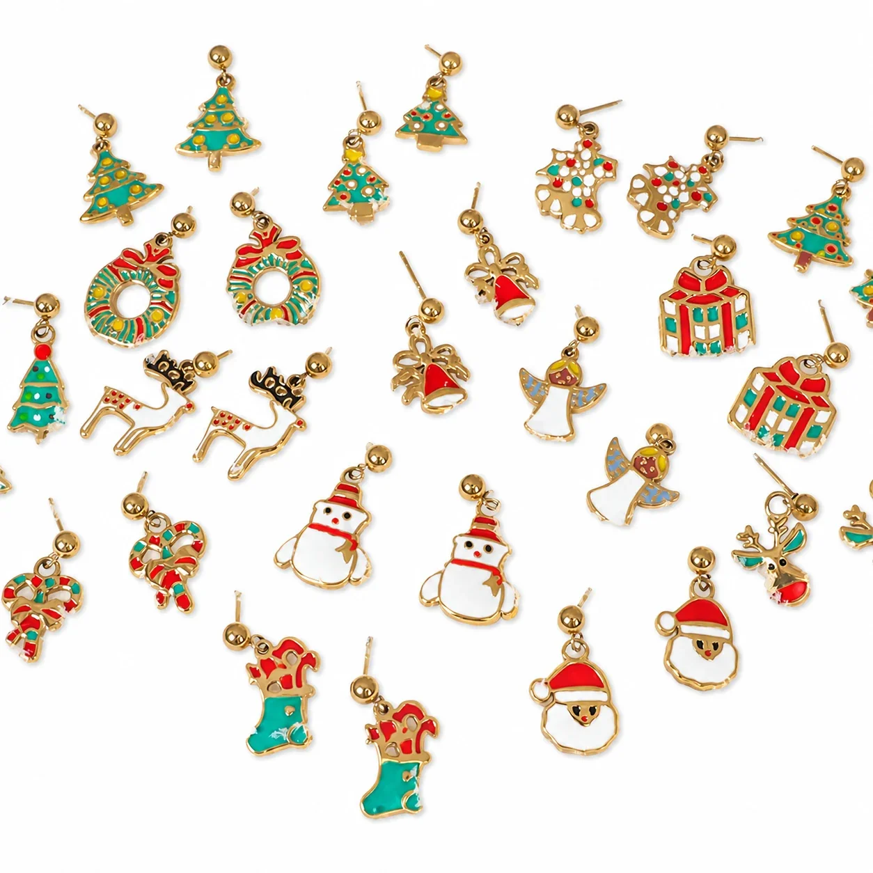 Festive Gold-Plated Enamel Motif Drop Earrings