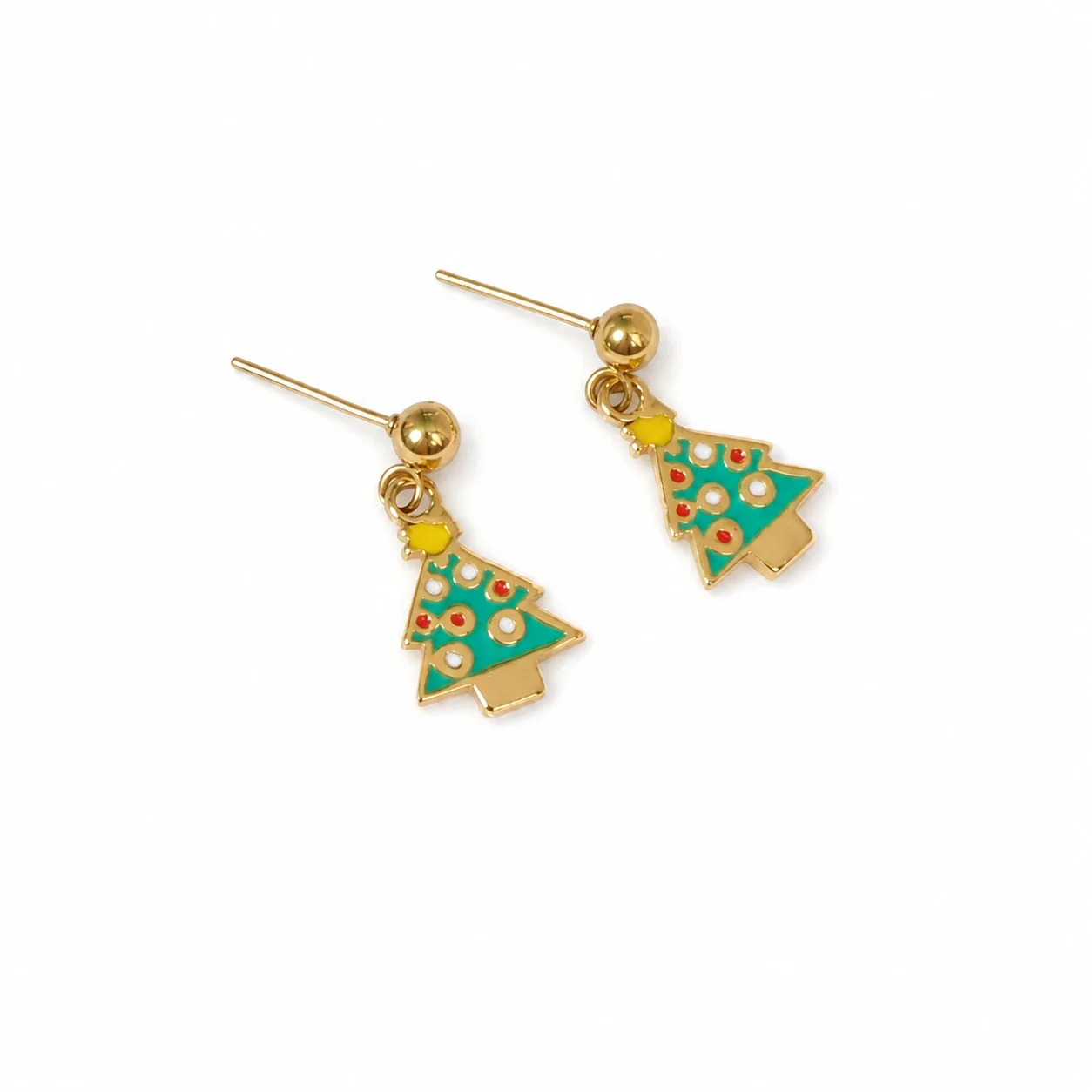 Festive Gold-Plated Enamel Motif Drop Earrings - Christmas Tree