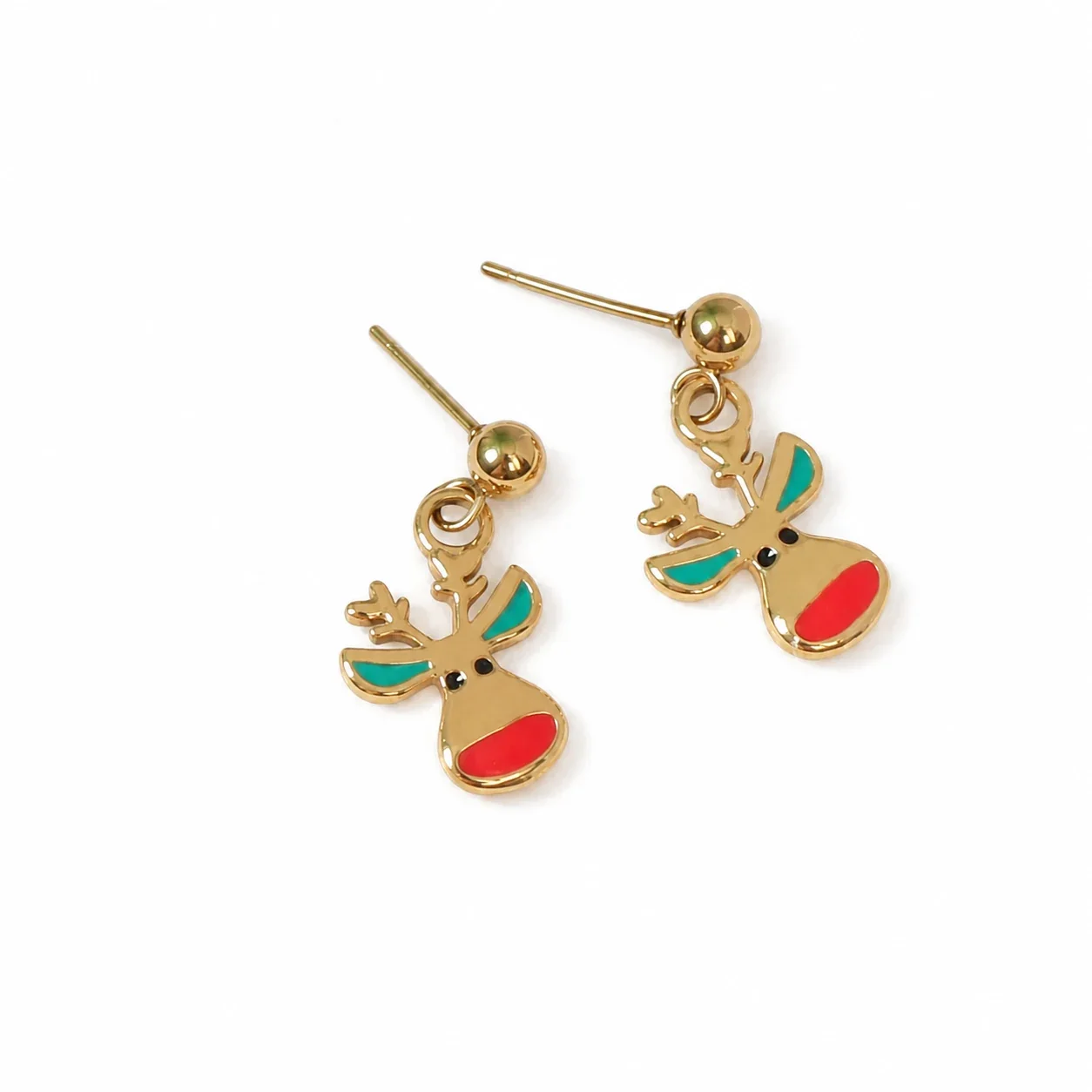 Festive Gold-Plated Enamel Motif Drop Earrings - Reindeer