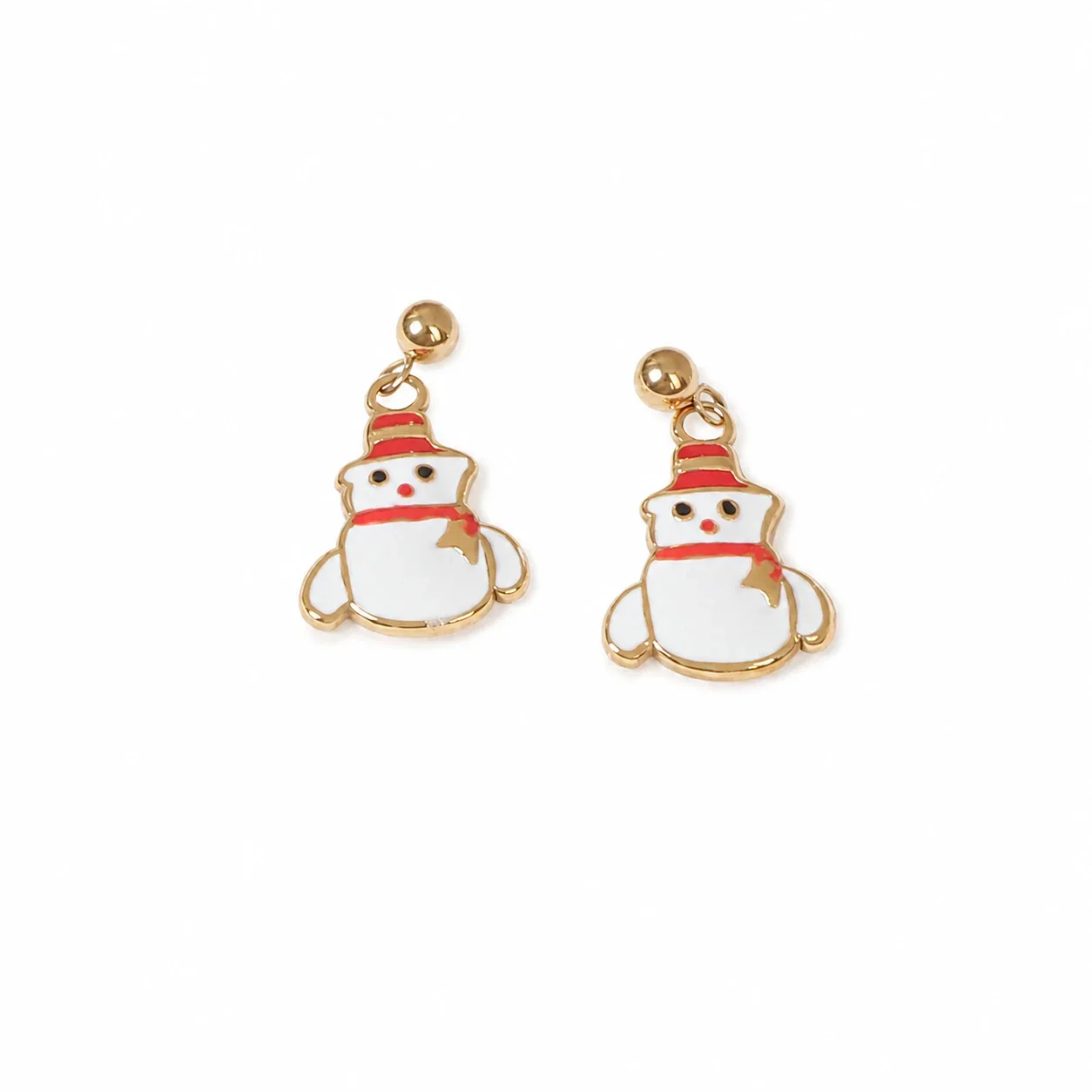 Festive Gold-Plated Enamel Motif Drop Earrings - Snowman