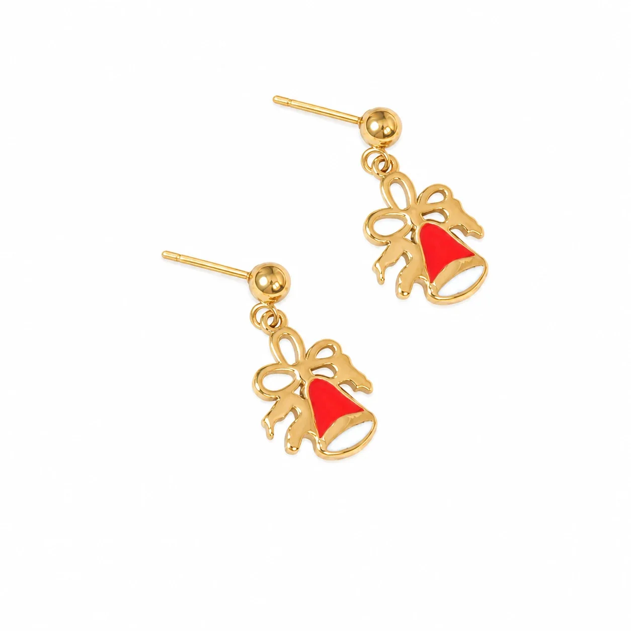 Festive Gold-Plated Enamel Motif Drop Earrings - Bell