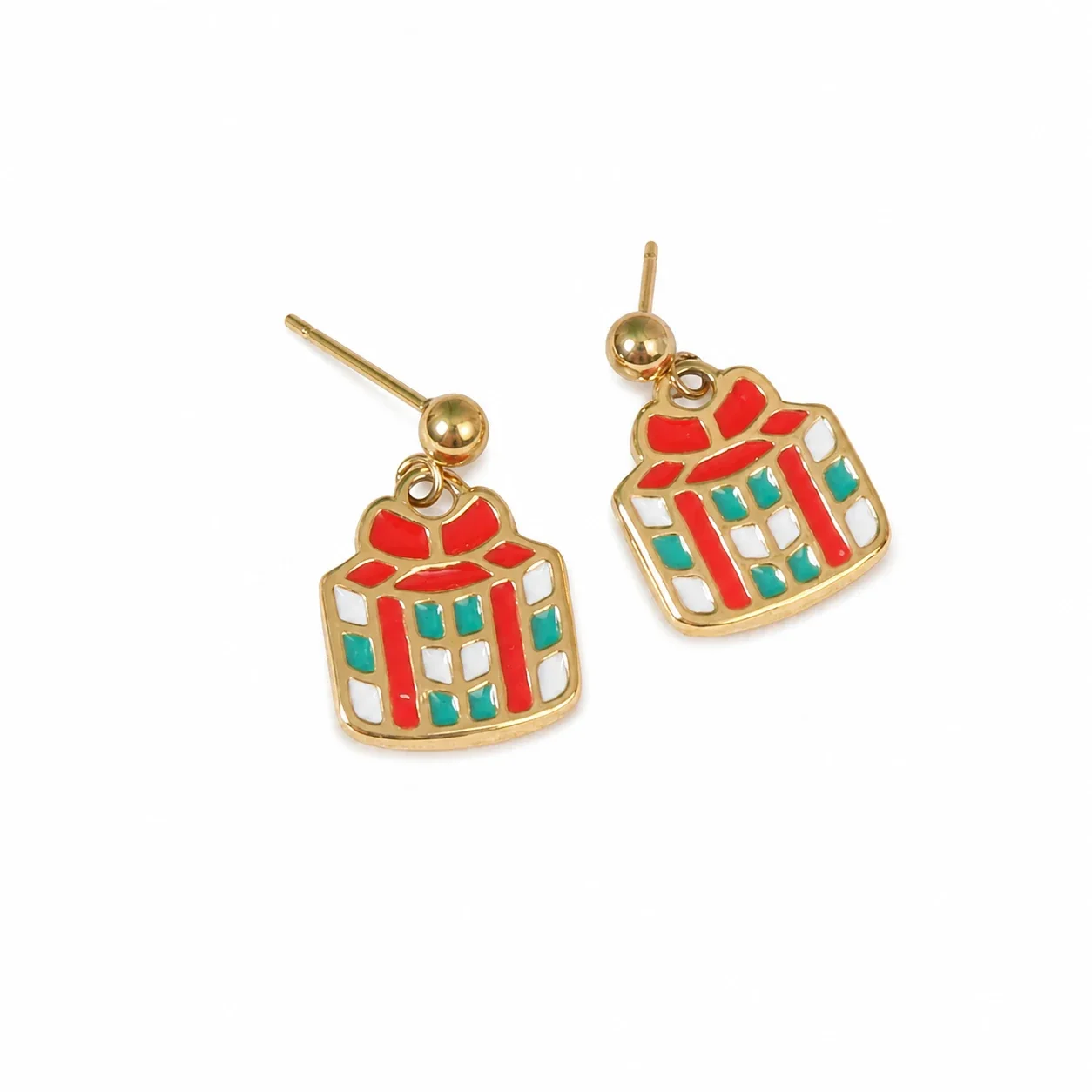 Festive Gold-Plated Enamel Motif Drop Earrings - Gift Box