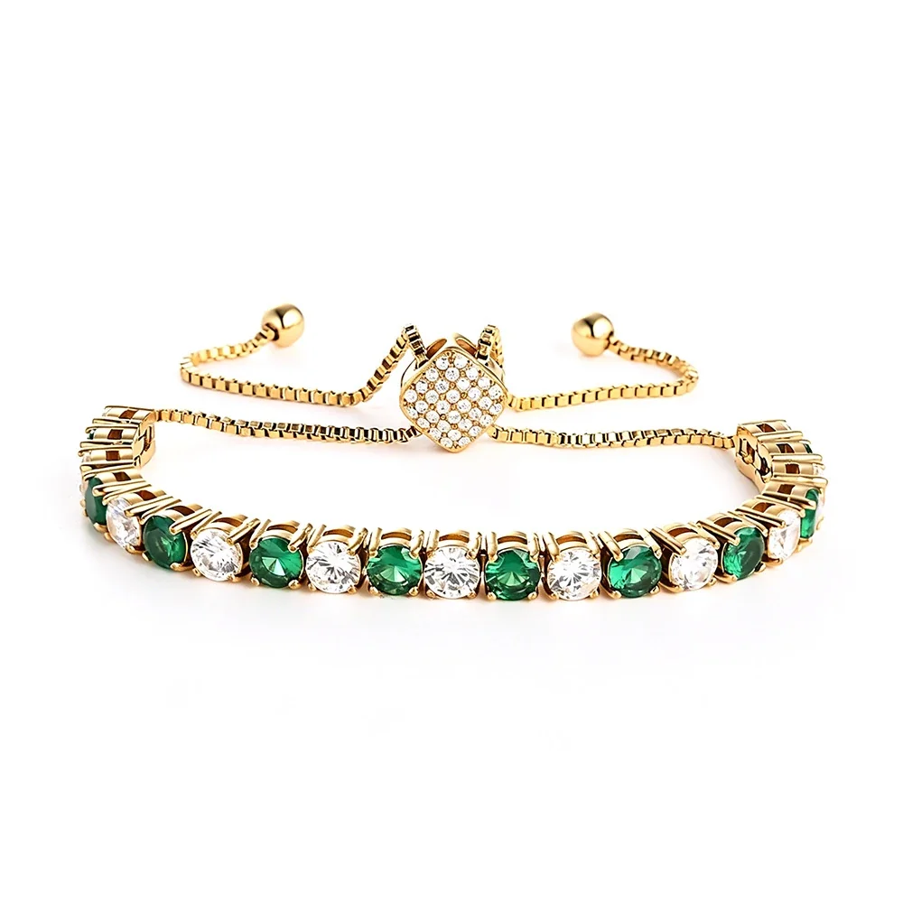Polished 316 Steel Green CZ Tennis Bracelet