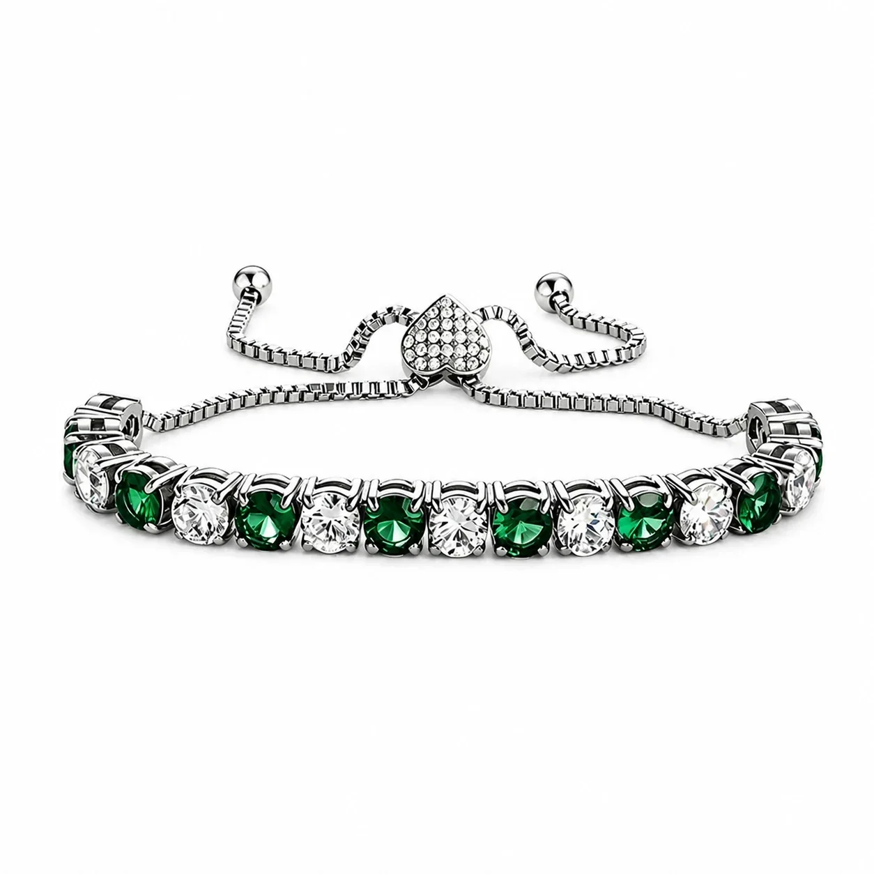 Polished 316 Steel Green CZ Tennis Bracelet