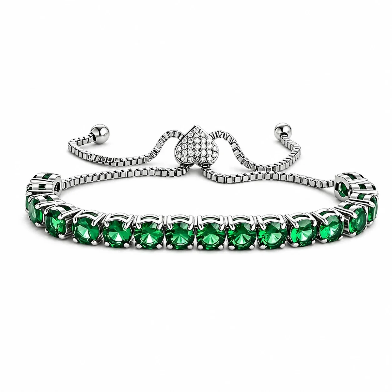 Polished 316 Steel Green CZ Tennis Bracelet