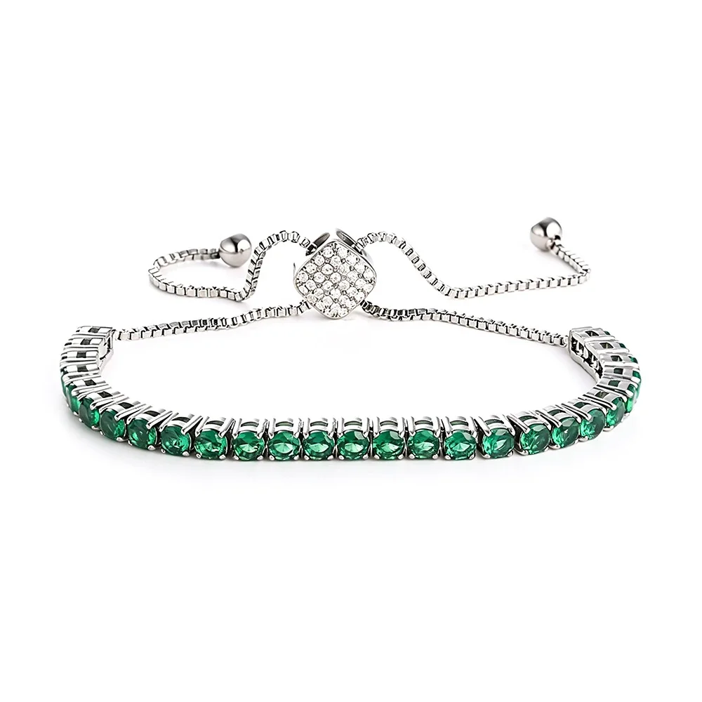 Polished 316 Steel Green CZ Tennis Bracelet - Silver Square Green CZ mm