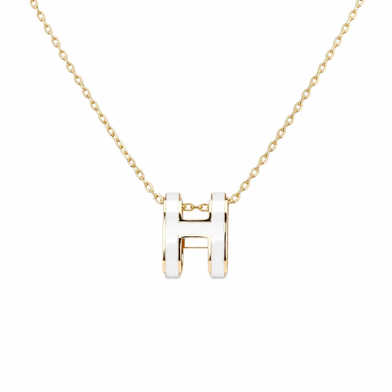 Polished 316 Stainless Steel Enamel H Pendant Necklace