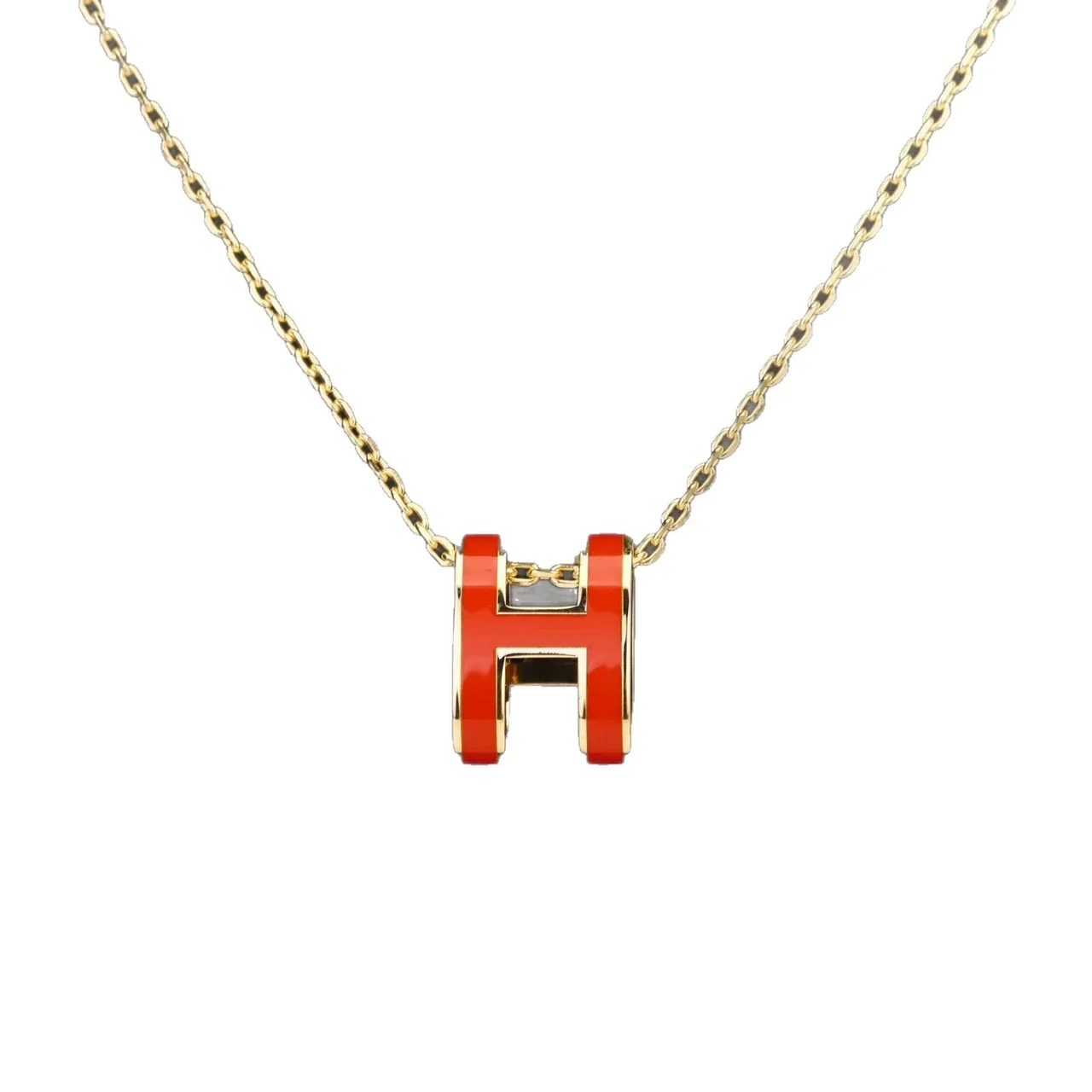 Polished 316 Stainless Steel Enamel H Pendant Necklace