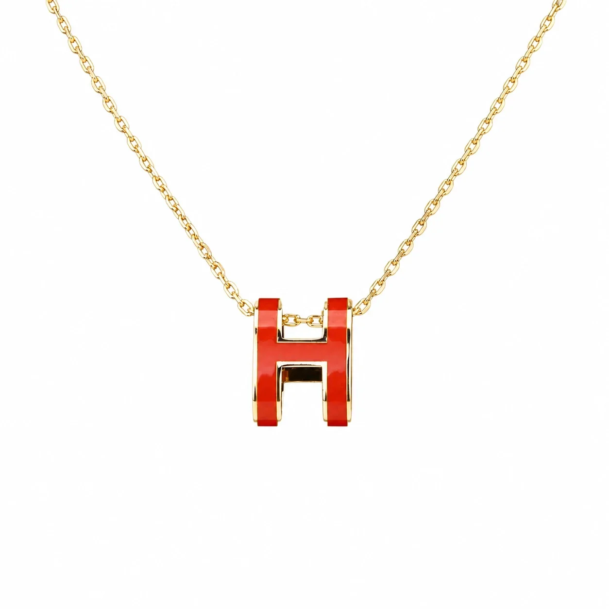 Polished 316 Stainless Steel Enamel H Pendant Necklace - Red H