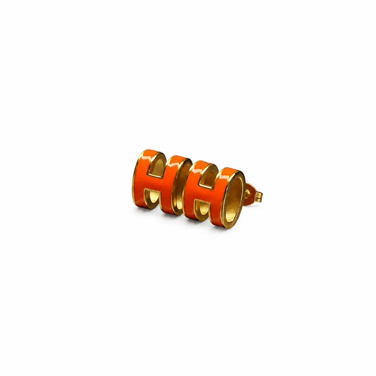 Polished 316 Stainless Steel Enamel H Pendant Necklace - Orange H Stud