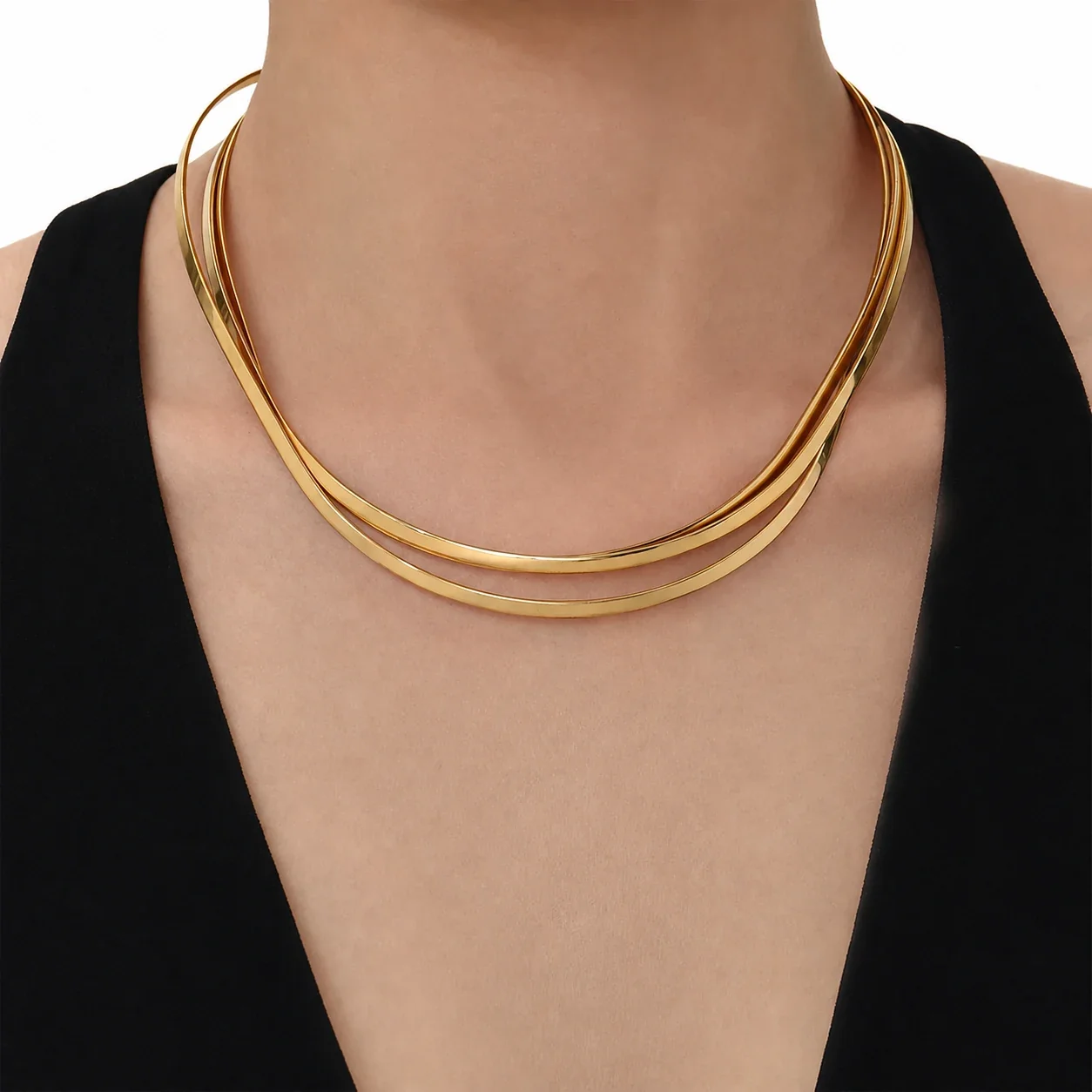 Sculptural 18K Gold-Plated Steel Open-Front Wire Choker