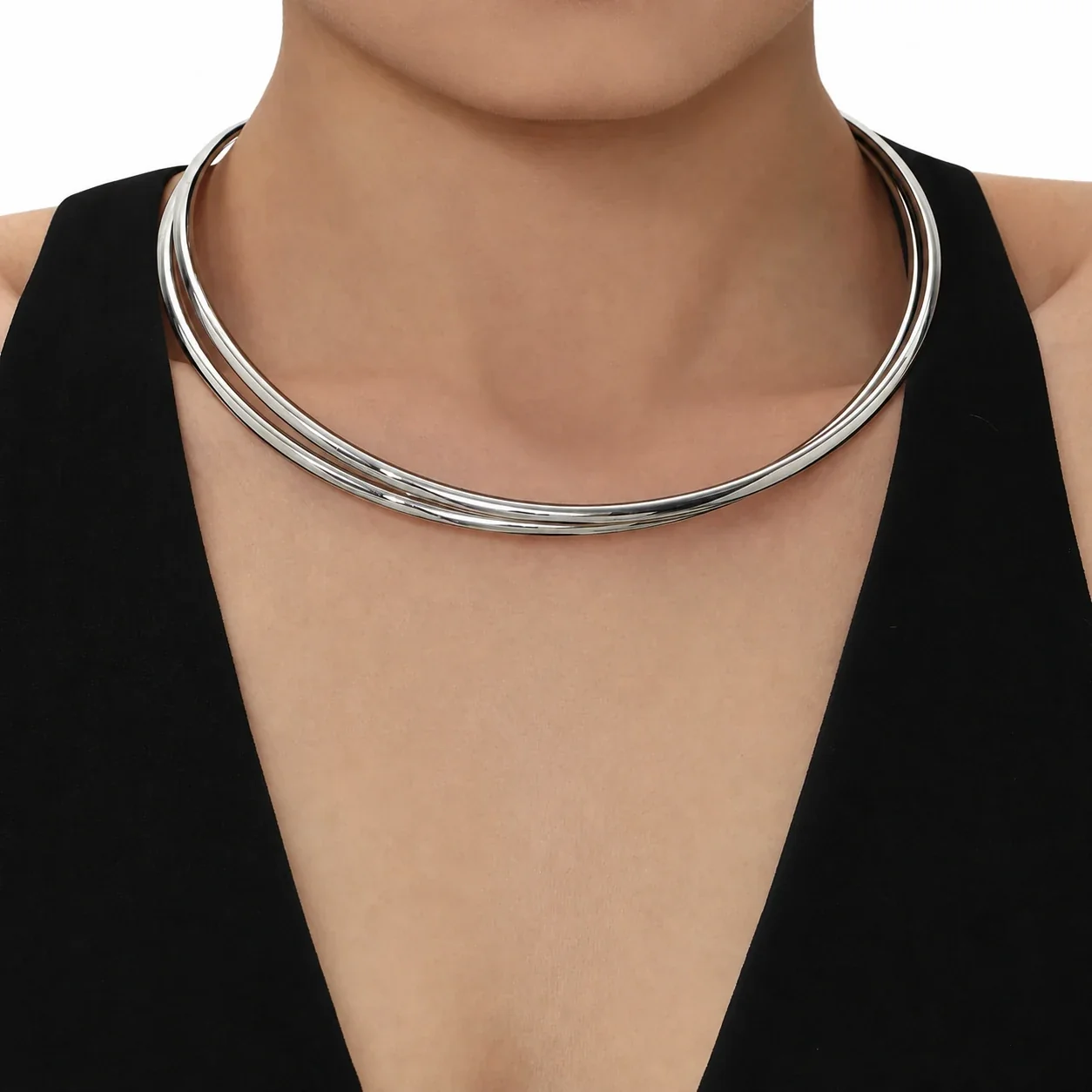 Sculptural 18K Gold-Plated Steel Open-Front Wire Choker