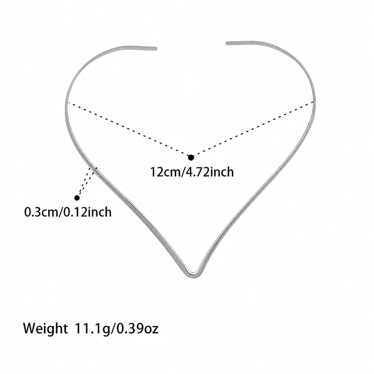 Sculptural 18K Gold-Plated Steel Open-Front Wire Choker - Silver Heart