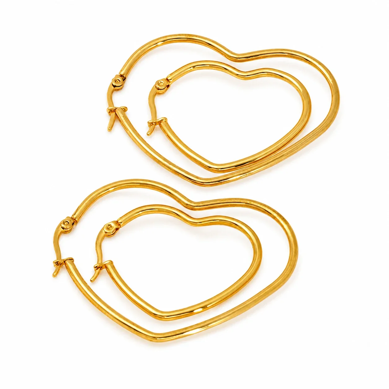 Playful 18K Gold-Plated Heart Wire Hoop Earrings