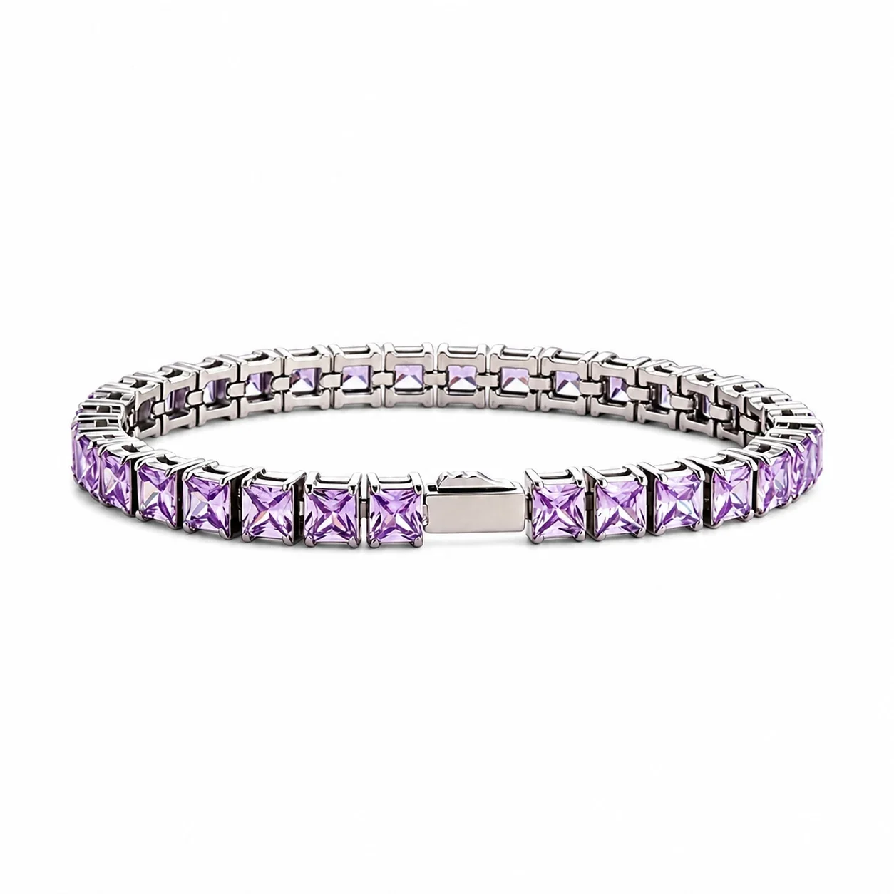 Polished 316 Stainless Steel Square CZ Tennis Bracelet