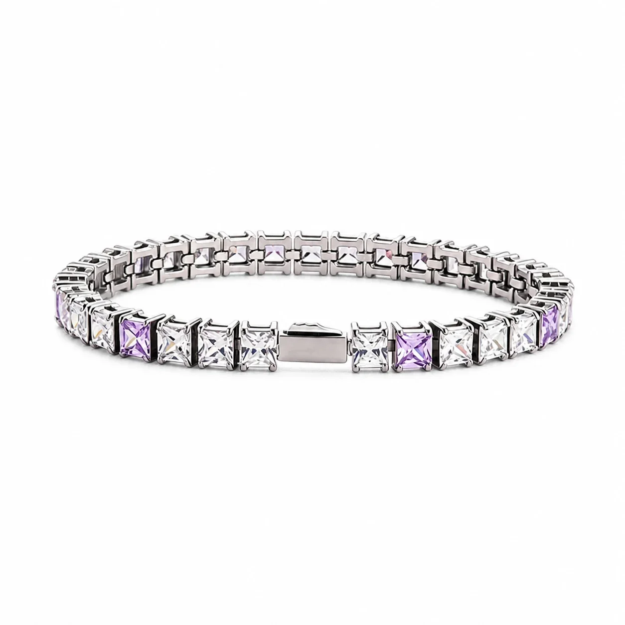 Polished 316 Stainless Steel Square CZ Tennis Bracelet
