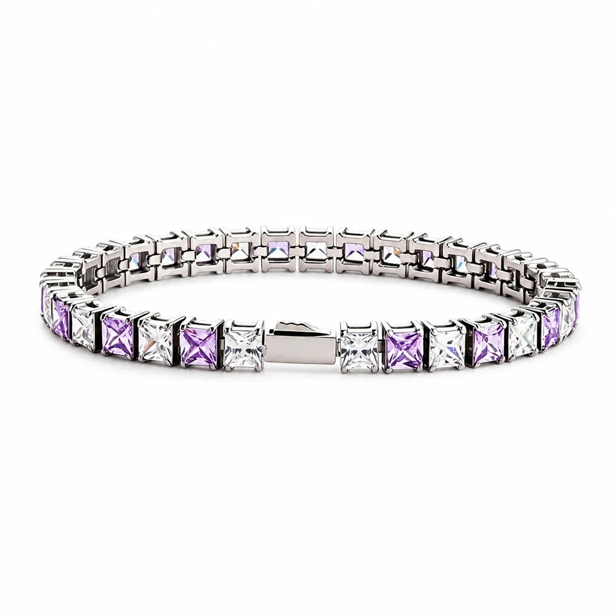 Polished 316 Stainless Steel Square CZ Tennis Bracelet