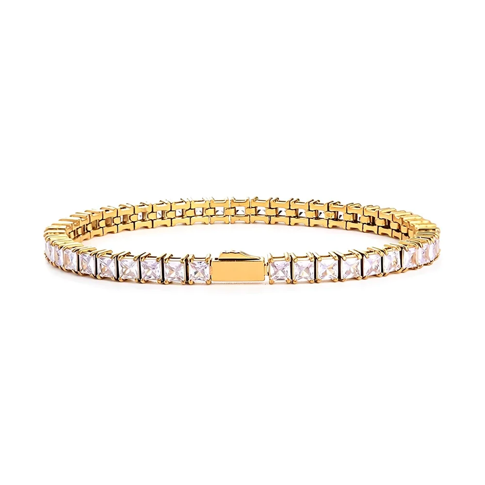 Polished 316 Stainless Steel Square CZ Tennis Bracelet - Gold mm Square Pale Lilac