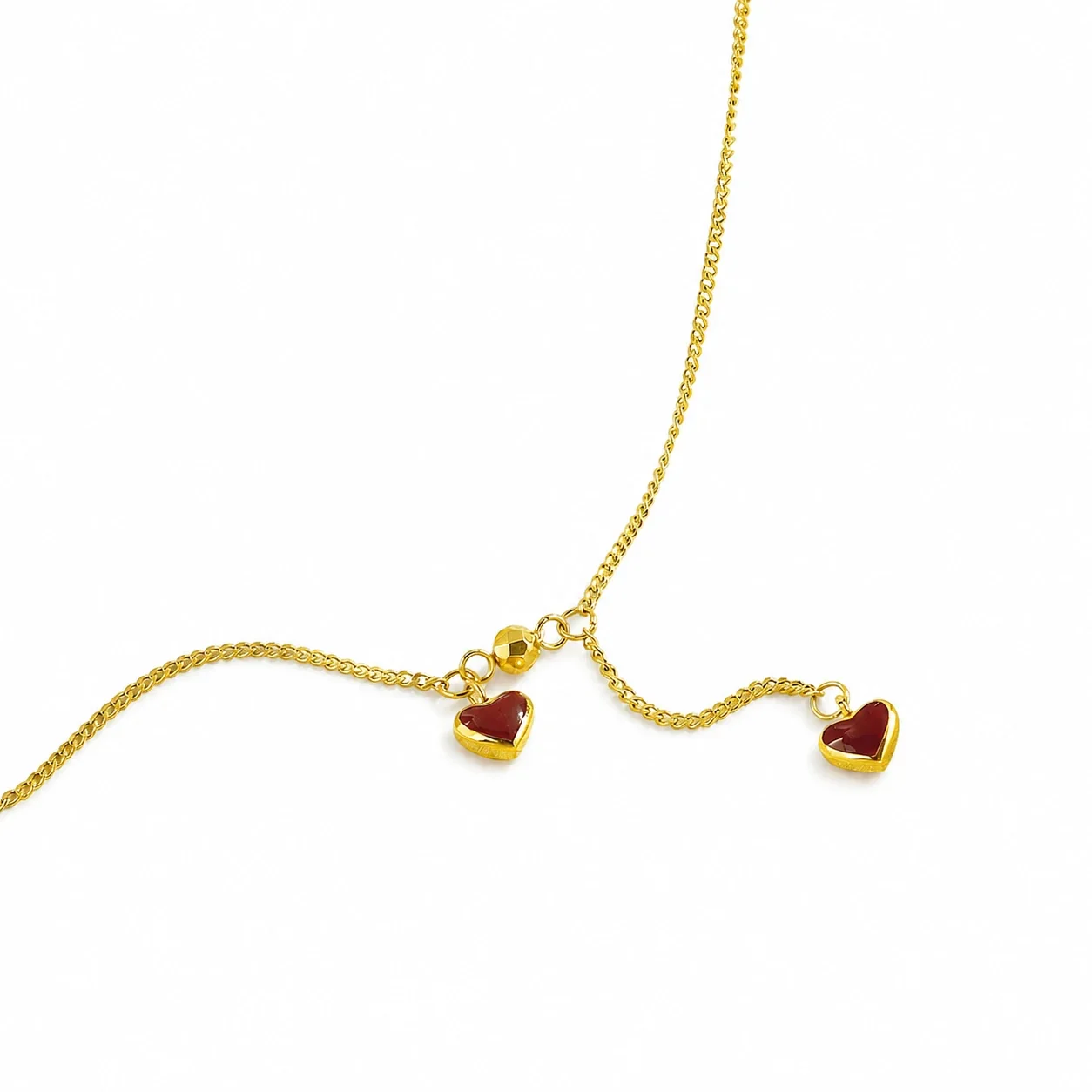 Romantic Gold-Plated Red Double Heart Lariat Necklace