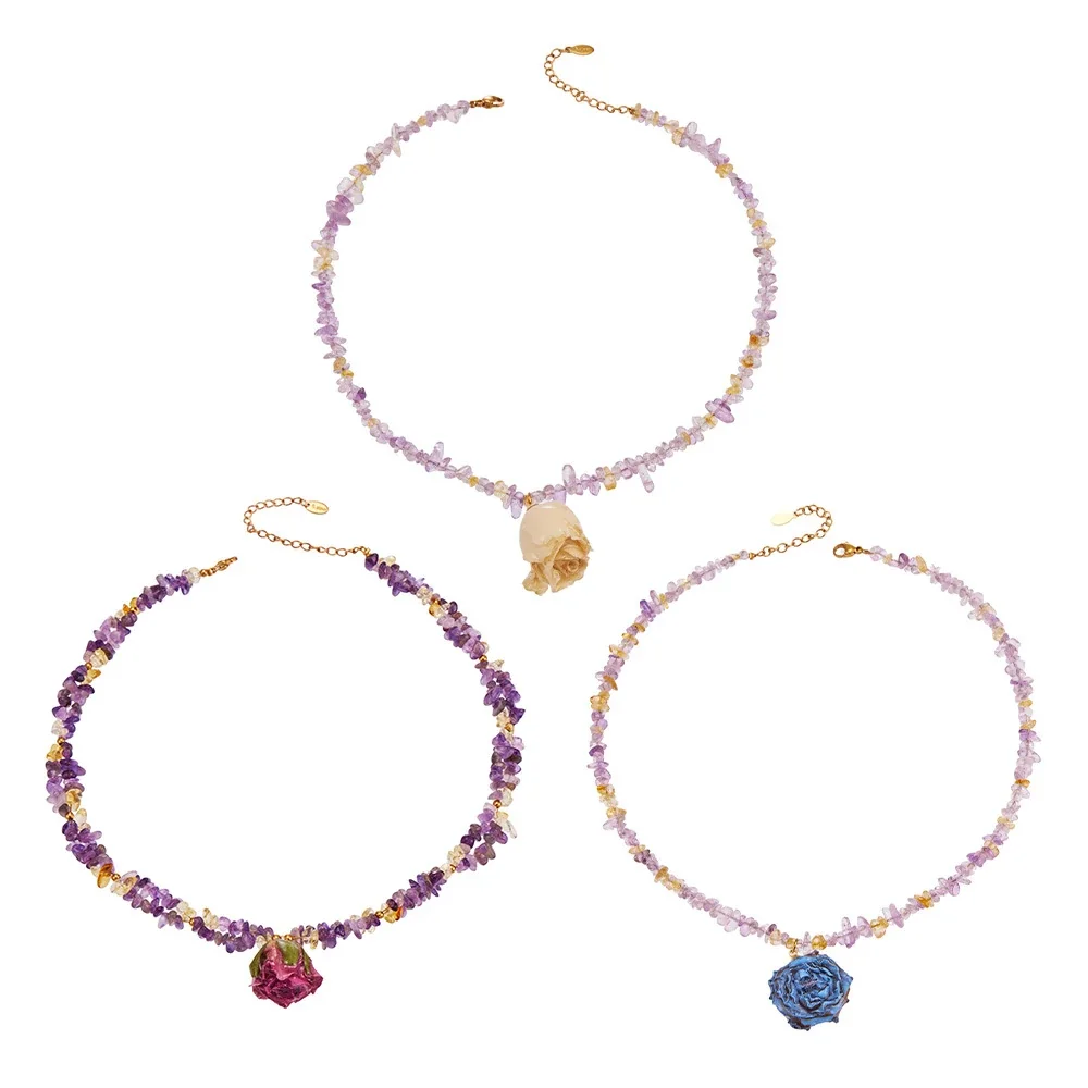 Pressed Rose 18K Gold PVD 316L Stainless Steel Bead Choker Necklace