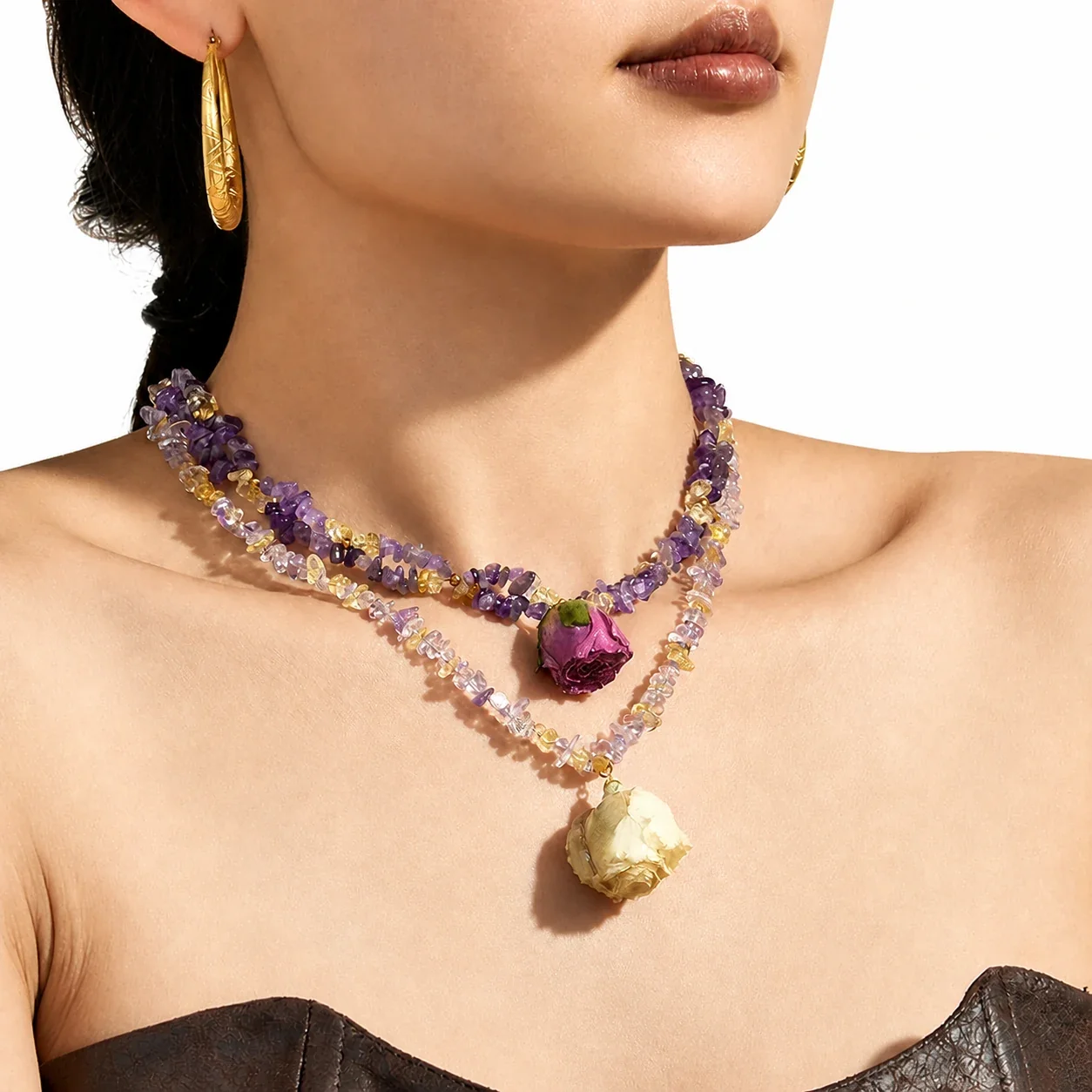 Pressed Rose 18K Gold-Plated 316L Bead Choker Necklace