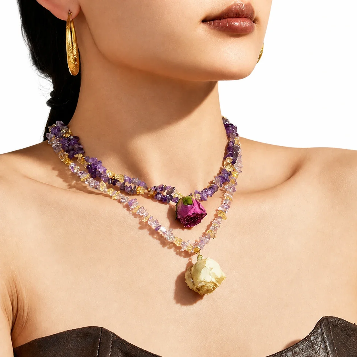 Pressed Rose 18K Gold-Plated 316L Bead Choker Necklace