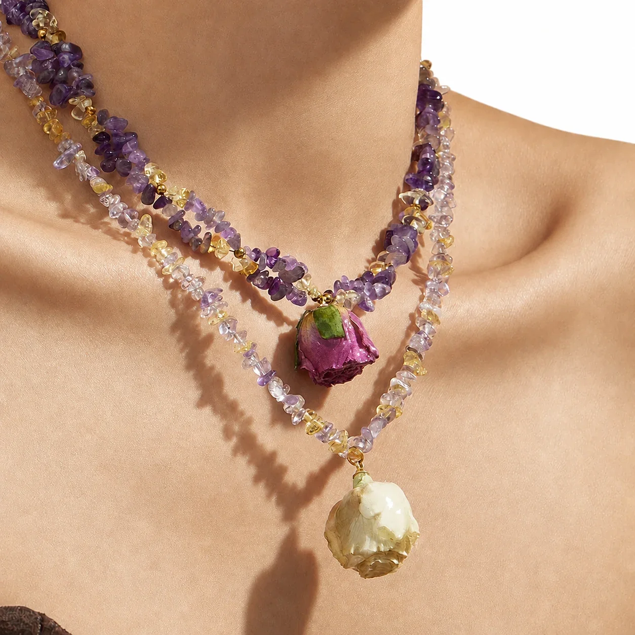 Pressed Rose 18K Gold-Plated 316L Bead Choker Necklace