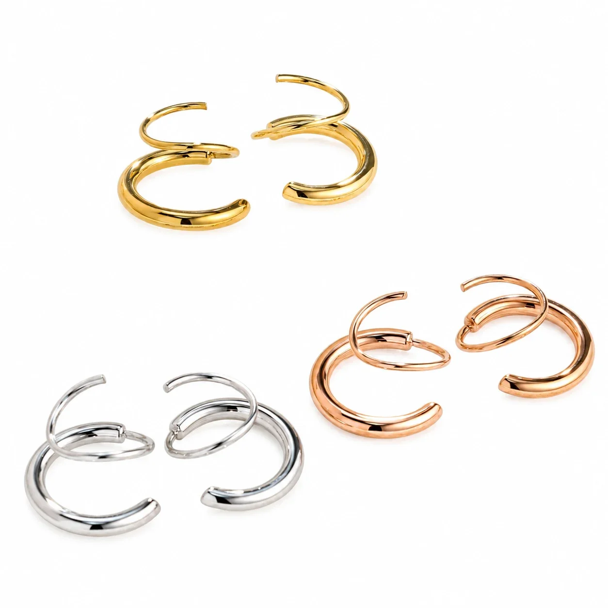 Double Hoop Stud Earrings, 12 mm Tubular Stainless Steel