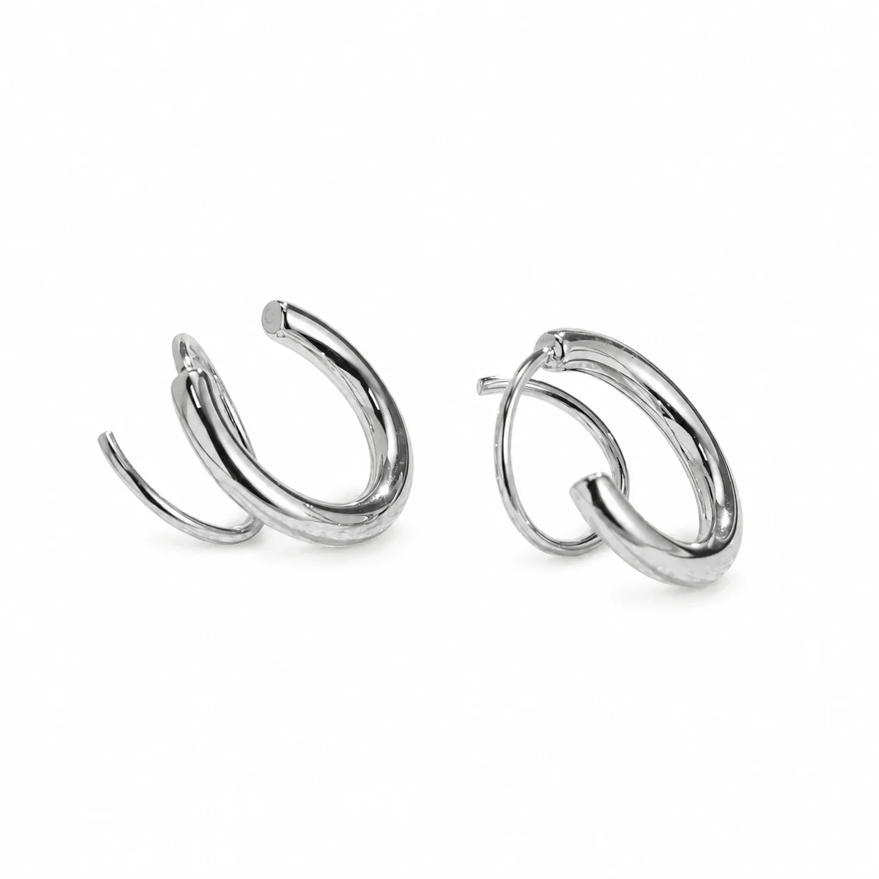 Double Hoop Stud Earrings, 12 mm Tubular Stainless Steel
