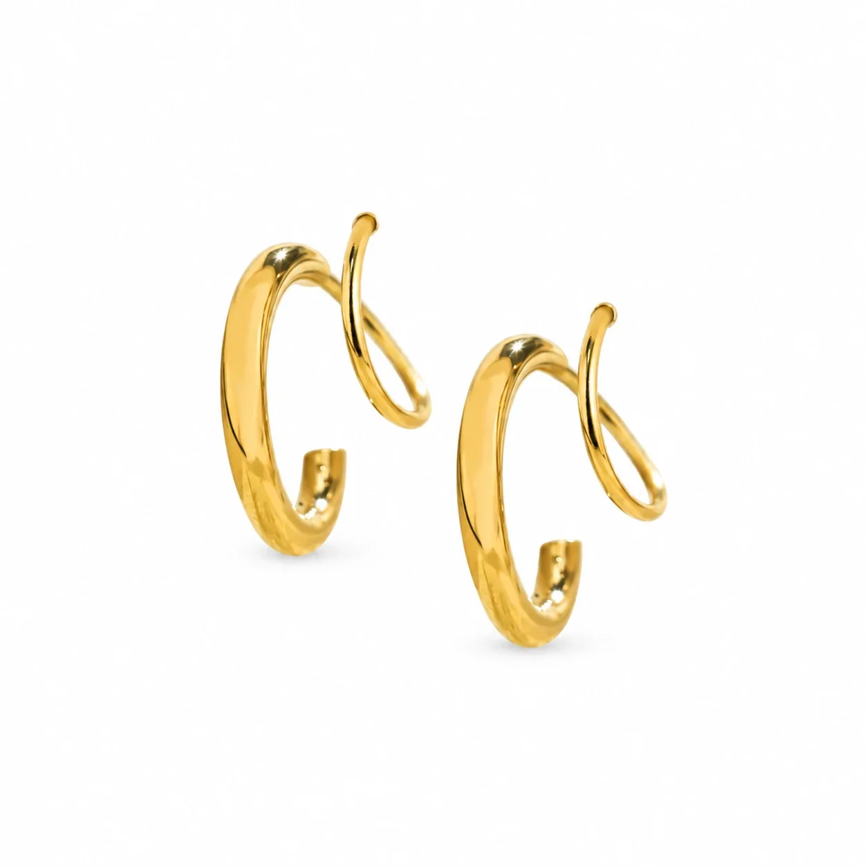 Double Hoop Stud Earrings, 12 mm Tubular Stainless Steel - Gold