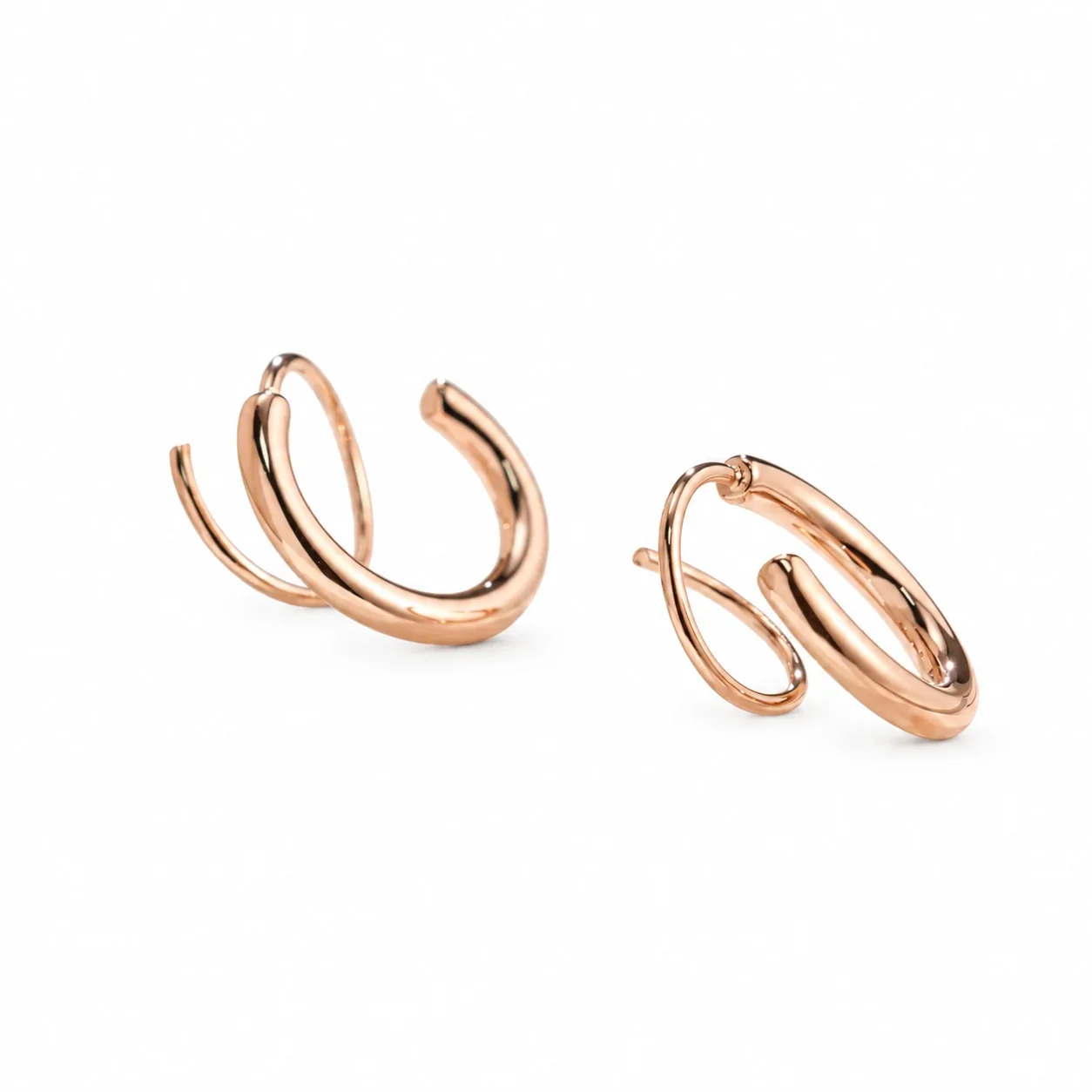 Double Hoop Stud Earrings, 12 mm Tubular Stainless Steel - Rose Gold