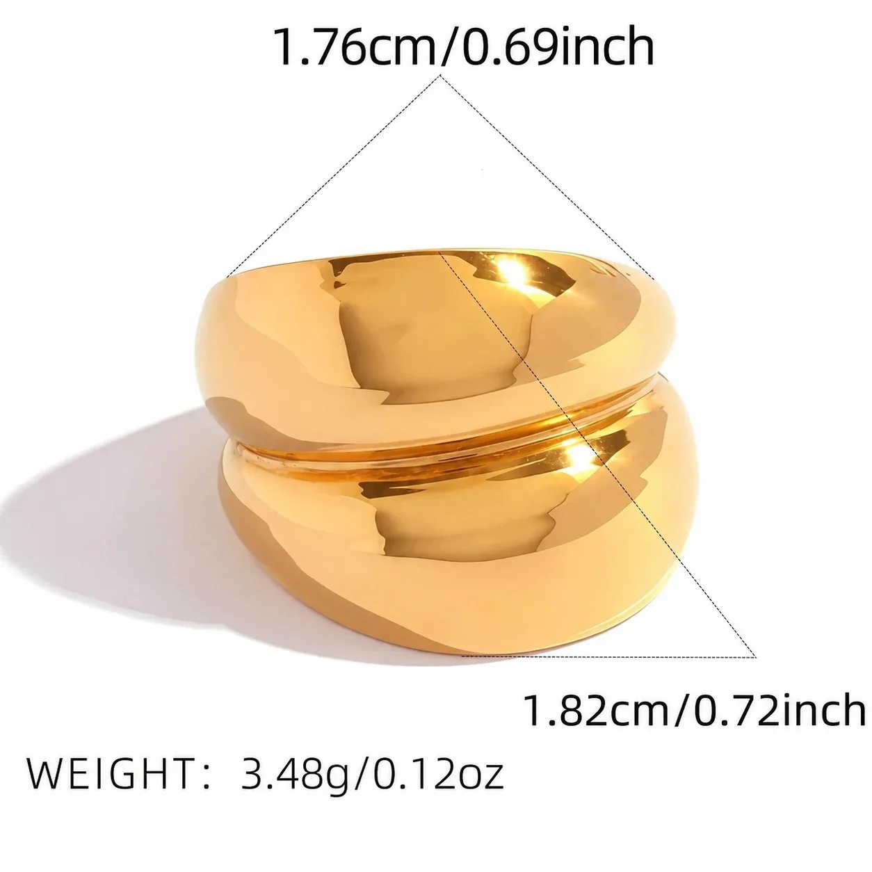 Verstelbare ring met brede open schakels van roestvrij staal met gouden PVD productfoto