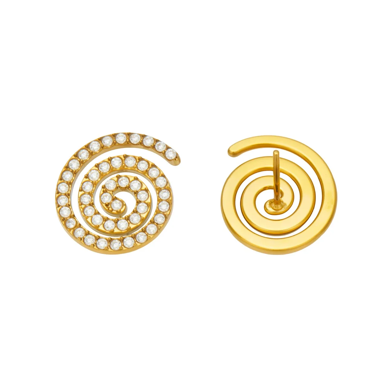 Spiral 18K Gold PVD 316L Stainless Steel Pavé CZ Stud Earrings
