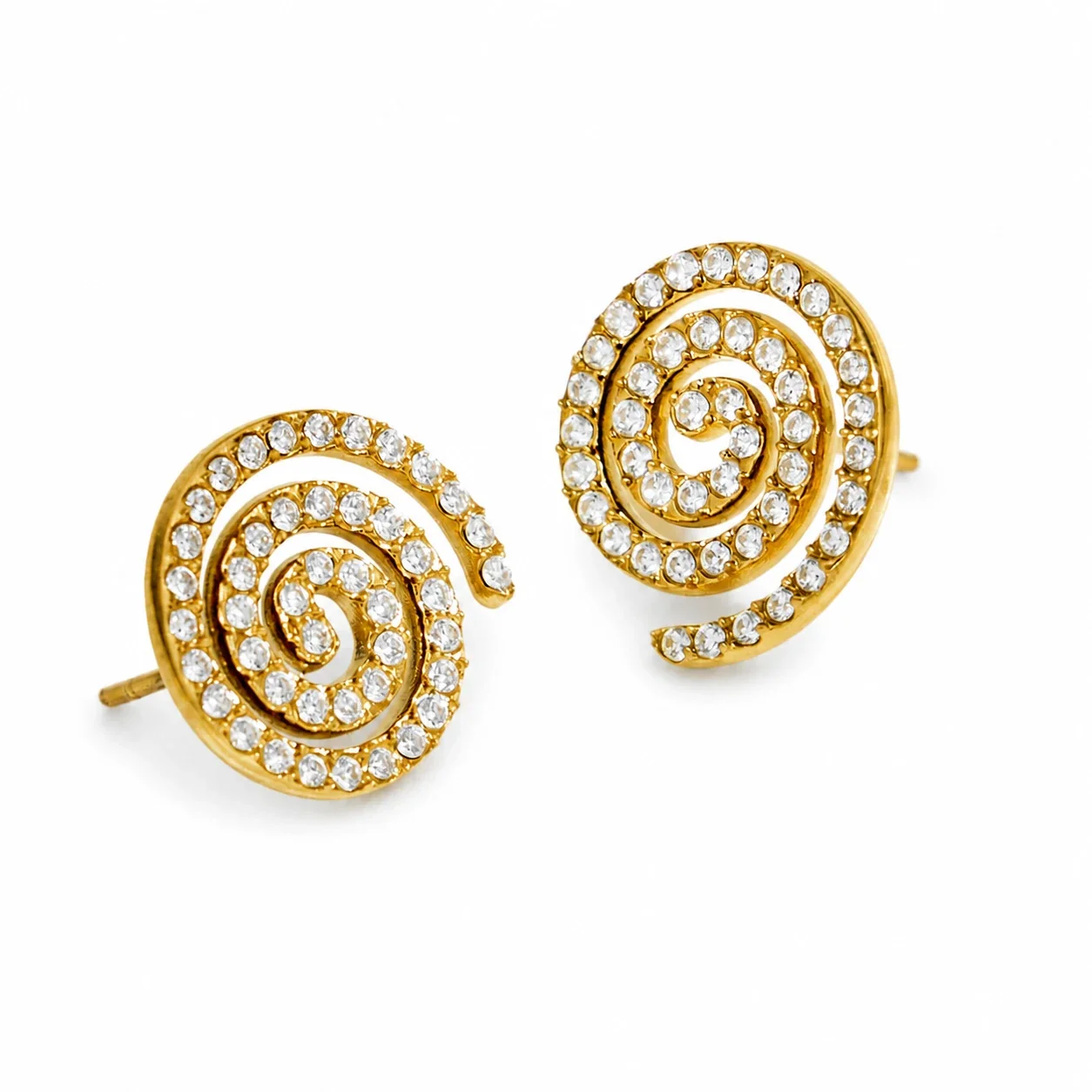 Spiral 18K Gold-Plated 316L Pavé CZ Stud Earrings