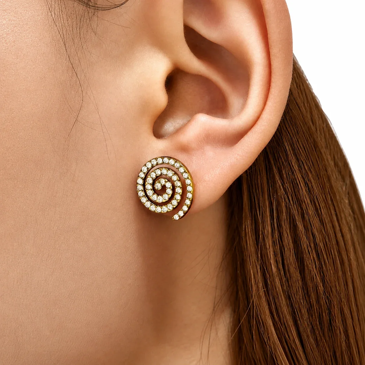 Spiral 18K Gold-Plated 316L Pavé CZ Stud Earrings