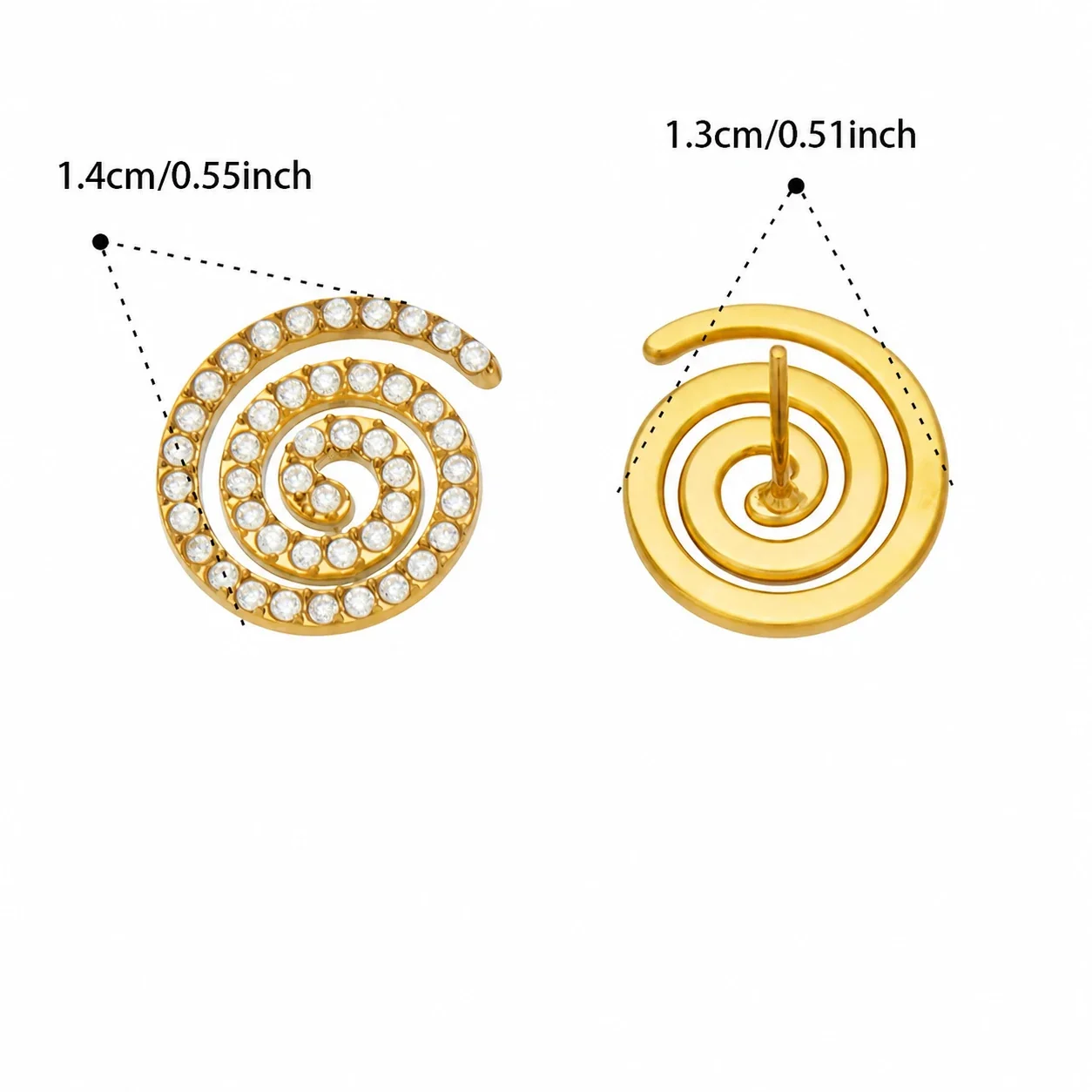 Spiral 18K Gold-Plated 316L Pavé CZ Stud Earrings - Gold