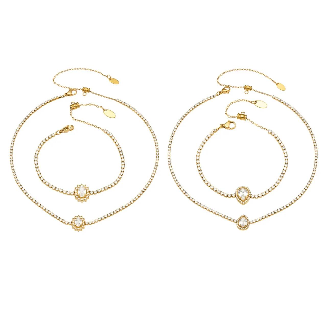 Radiant Gold-Plated 316L Crystal Tennis Jewelry Set