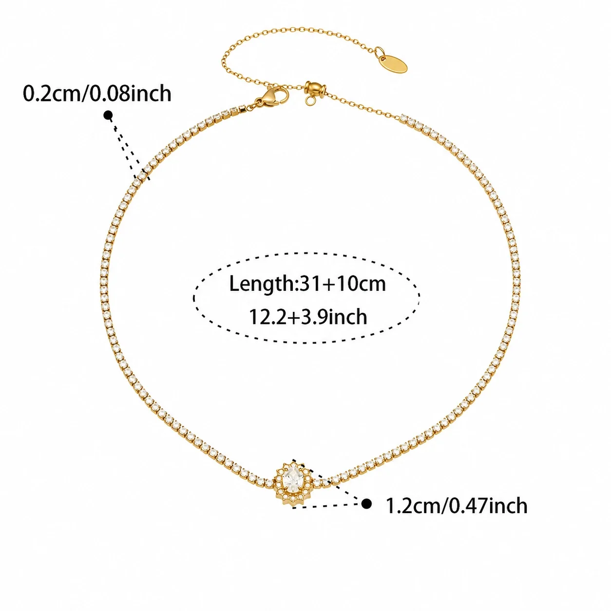 Radiant Gold-Plated 316L Crystal Tennis Jewelry Set - Gold Oval CZ 31+10 cm