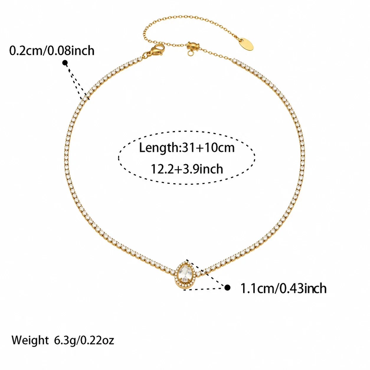 Radiant Gold-Plated 316L Crystal Tennis Jewelry Set - Gold Teardrop CZ 31+10 cm