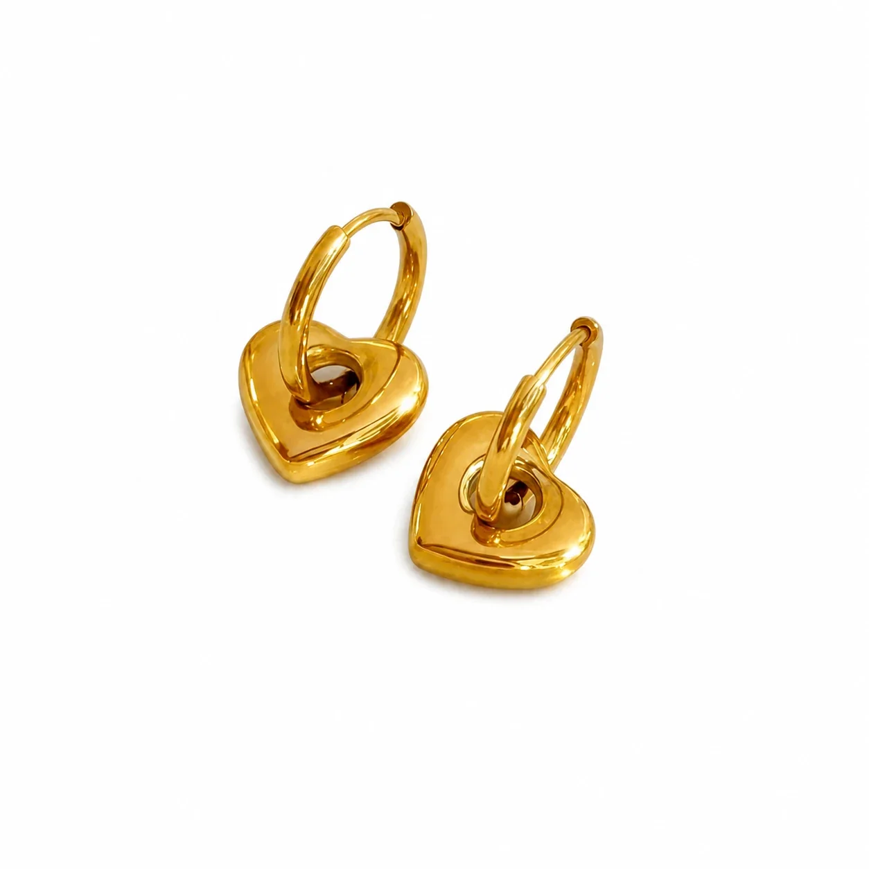 Puffed Open-Heart Mini Hoop Drop Earrings