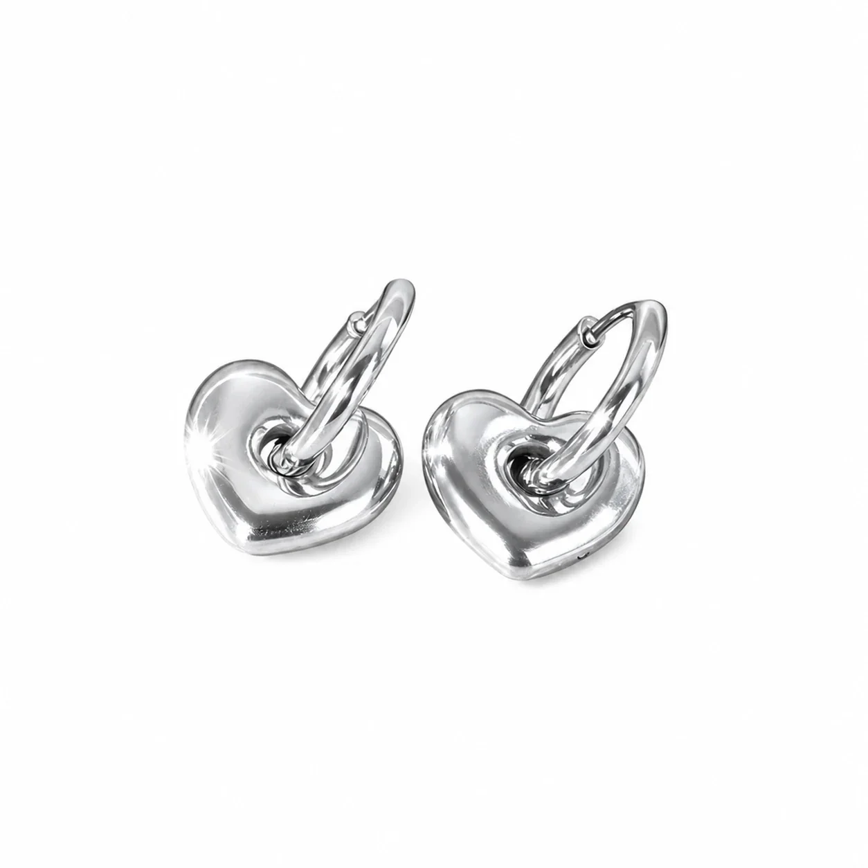 Polished 316 Stainless Steel Heart Hoop Earrings