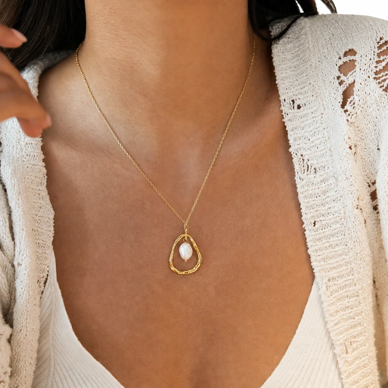 Organic 316 Stainless Steel Pearl Pendant Necklace