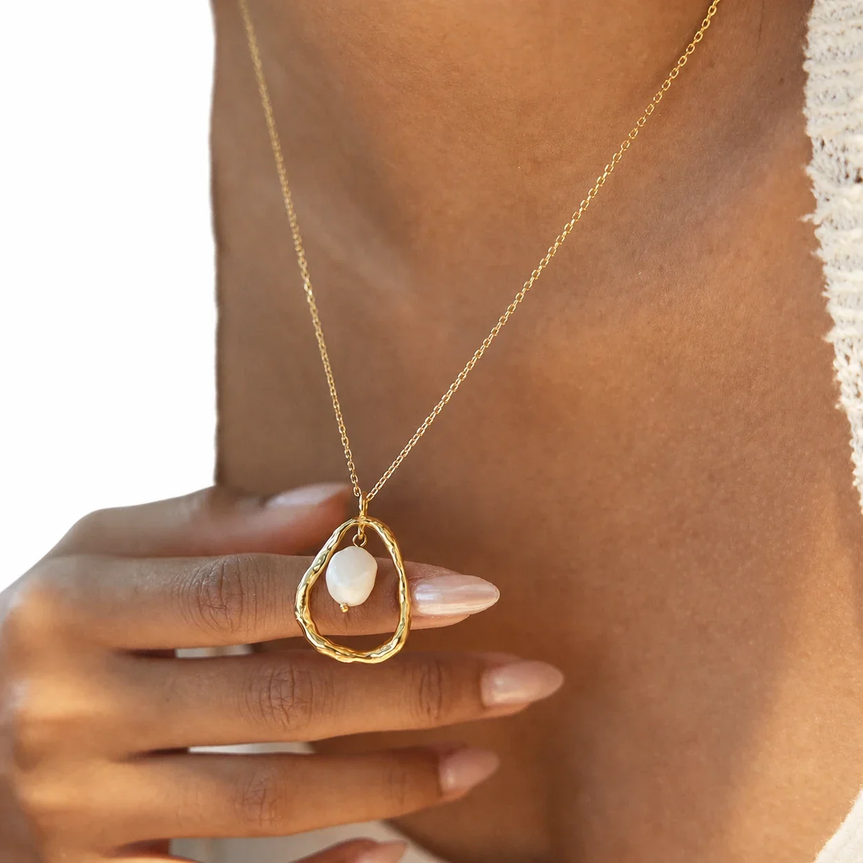 Organic 316 Stainless Steel Pearl Pendant Necklace