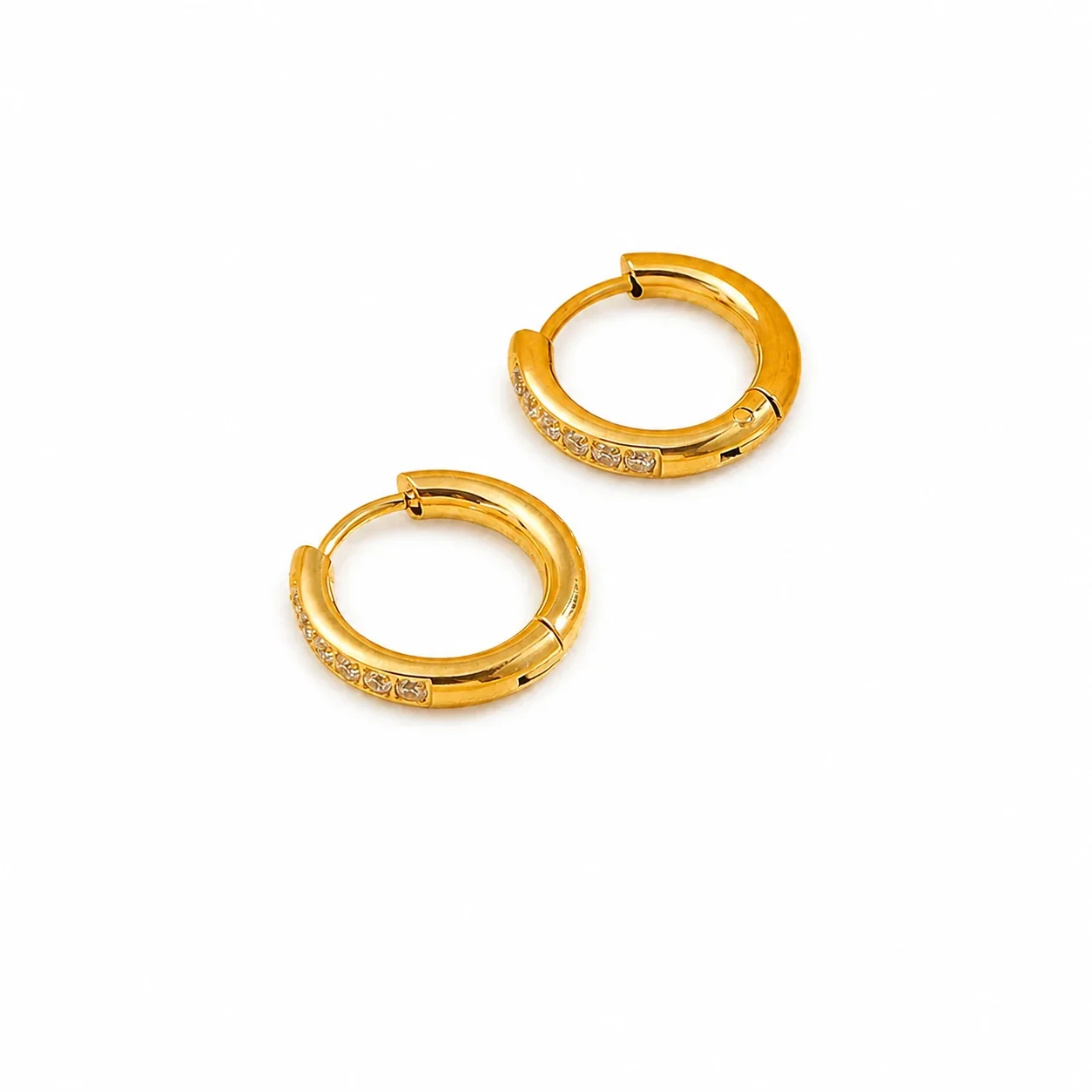 Polished Stainless Steel Six-Stone Huggie Hoop Earrings