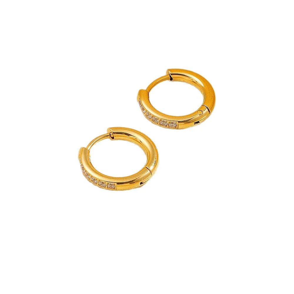 Polished Stainless Steel Six-Stone Huggie Hoop Earrings
