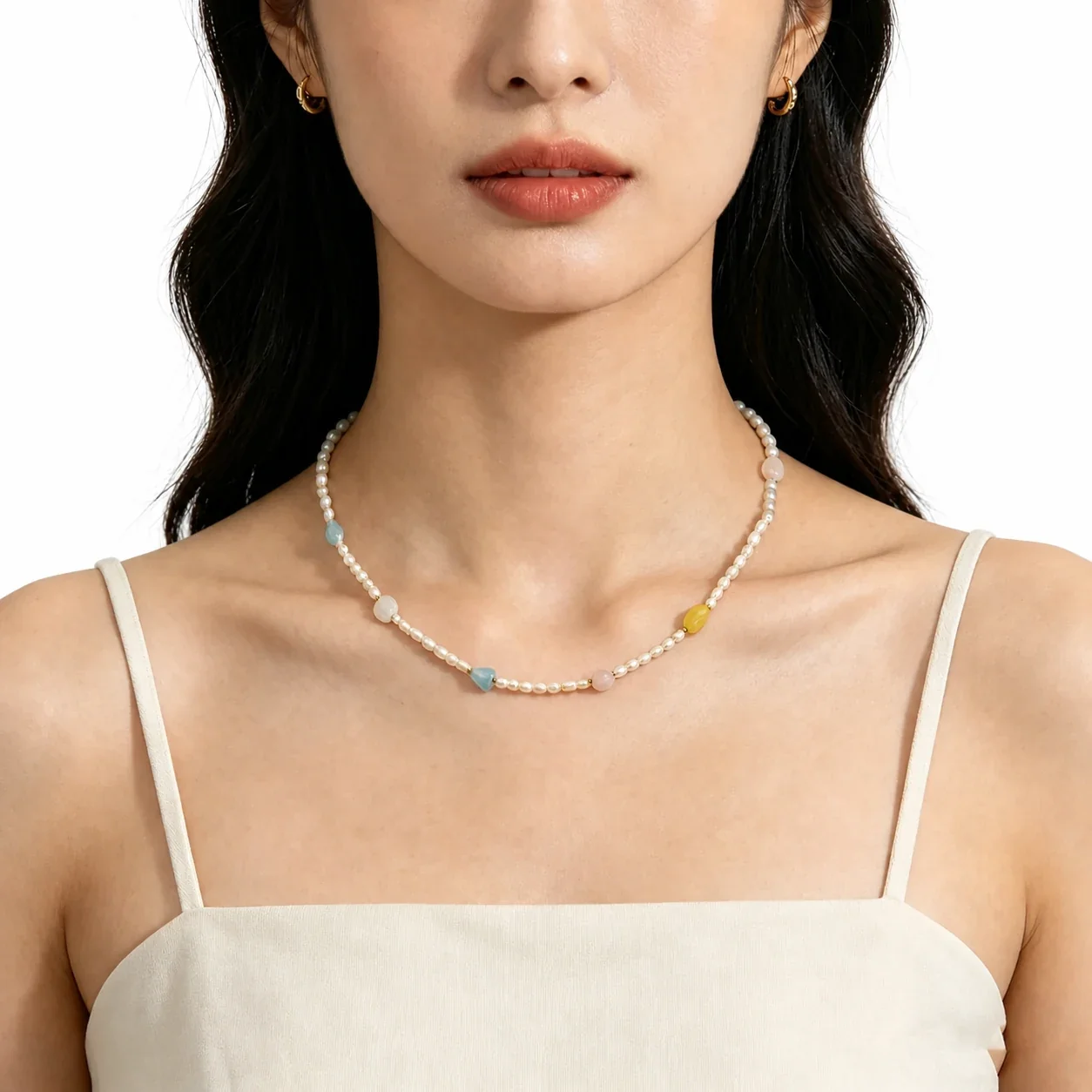 Delicate 316 Stainless Pearl & Pebble Necklace