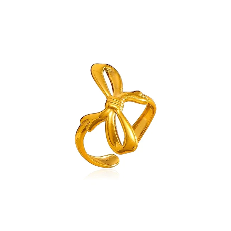 Sculptural Gold PVD Bow Adjustable Ring in 316 Steel